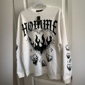 Boohoo Man Oversized Barbed Heart ❤️‍🔥❤️‍🩹Wire Graphic Sweatshirt - NWT
